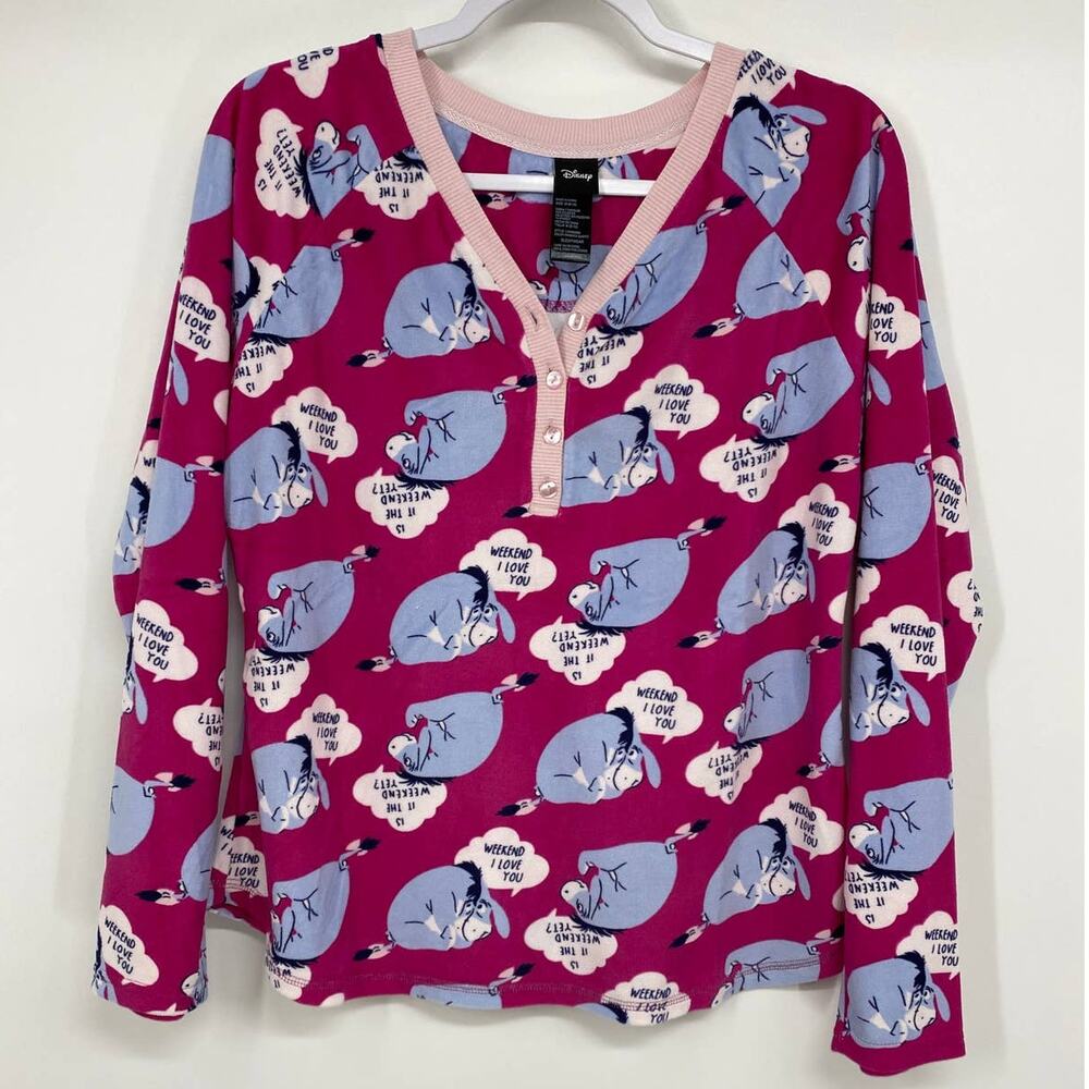 Disney Eeyore Womens Pink Pajama Sleepwear Top Shirt NEW Medium